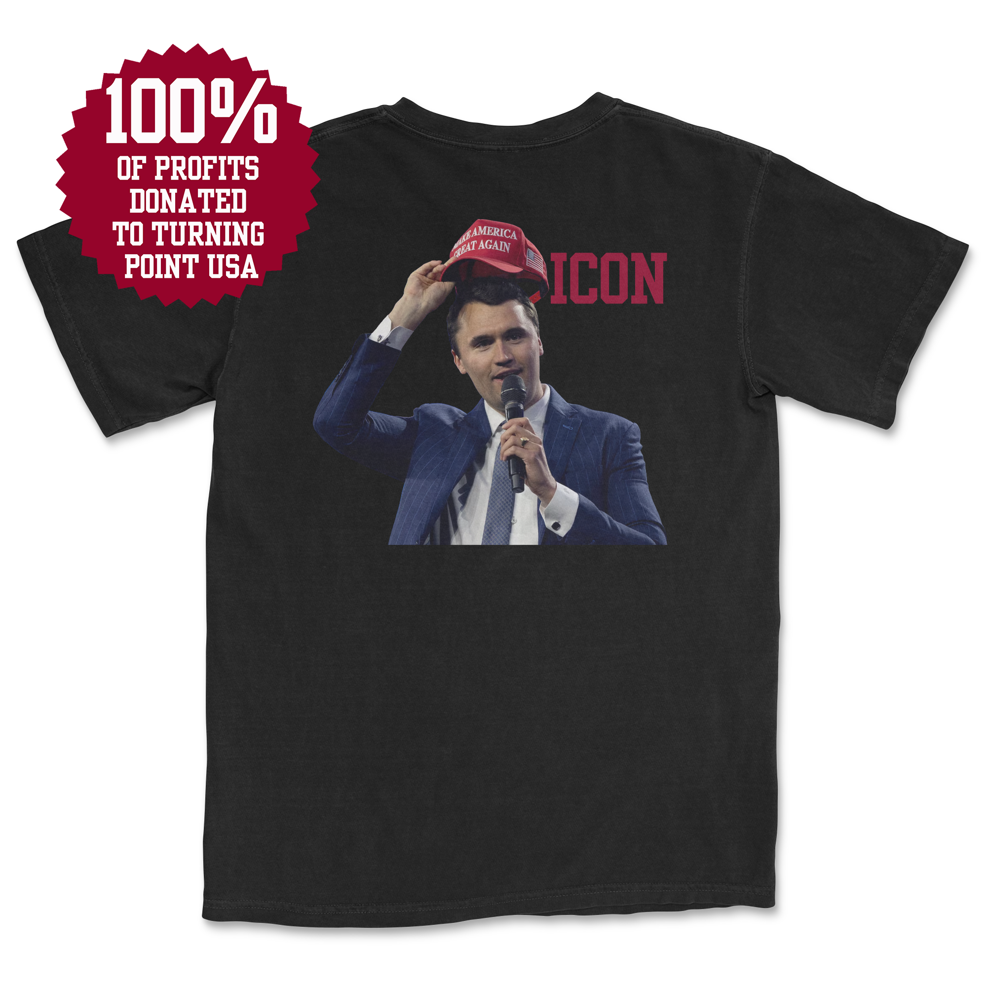 Charlie Kirk Icon (Black) (Back Print) (100% Profits Donated to Turning Point USA)