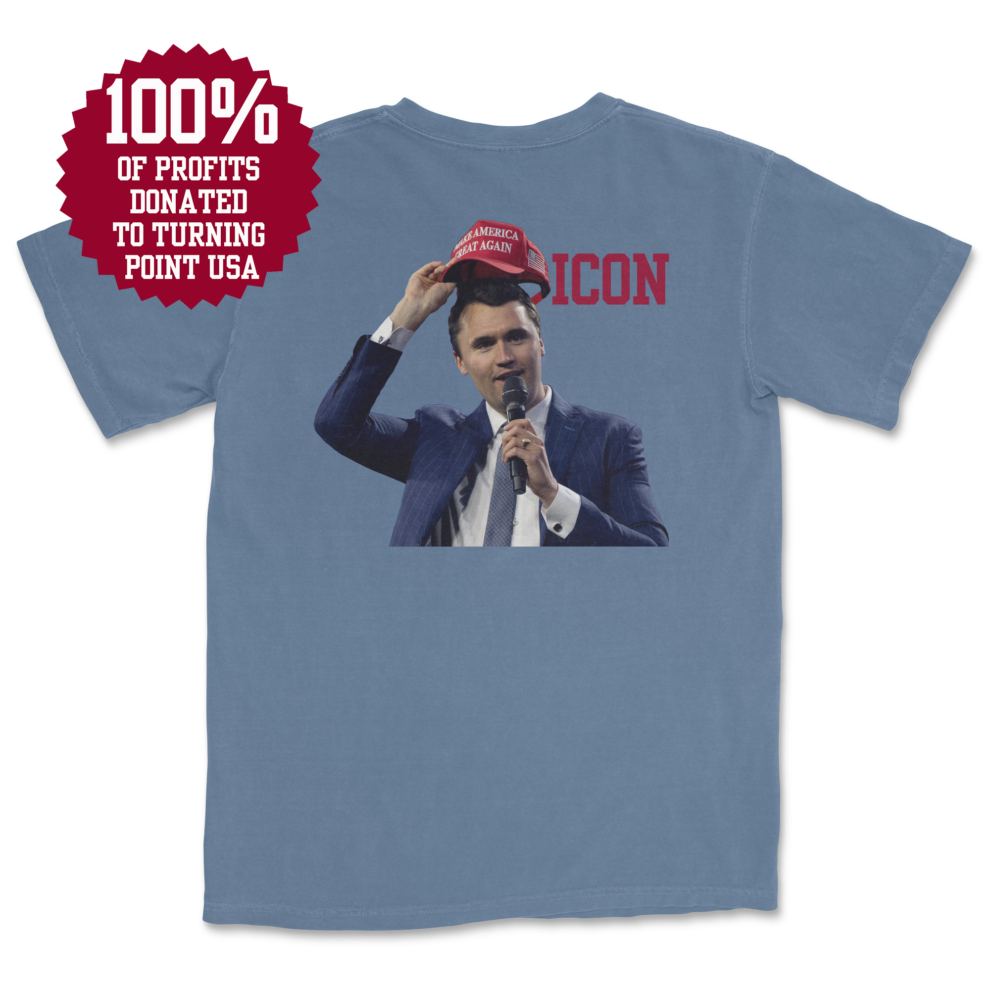 Charlie Kirk Icon (Blue Jean) (Back Print) (100% Profits Donated to Turning Point USA)
