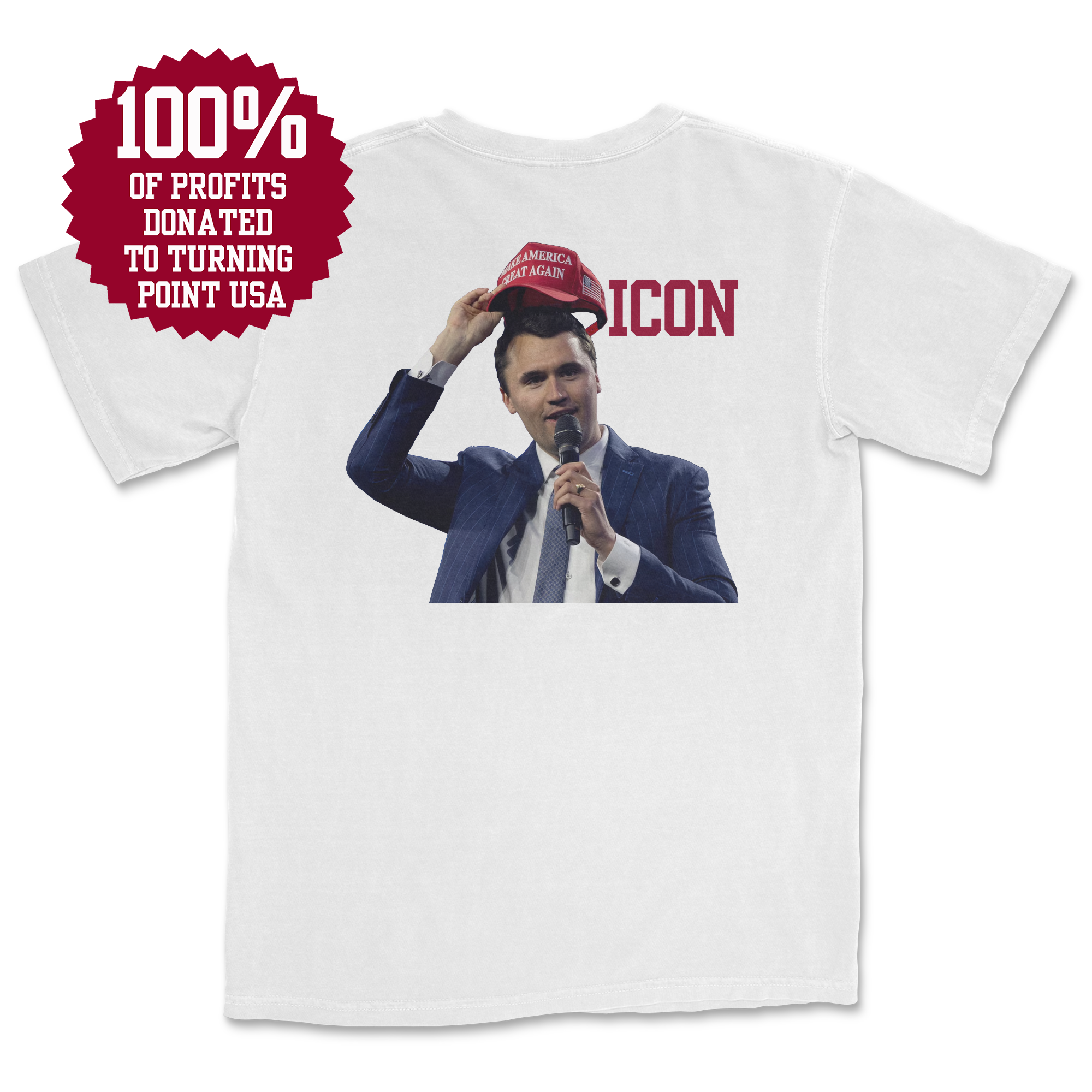 Charlie Kirk Icon (White) (Back Print) (100% Profits Donated to Turning Point USA)