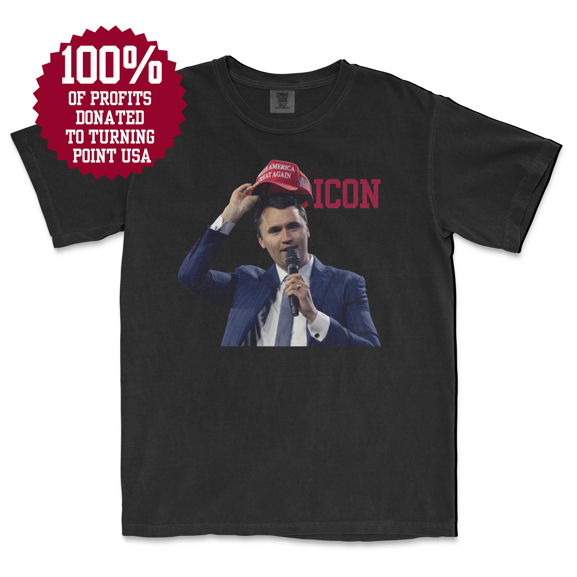 Charlie Kirk Icon (Black) (Front Print) (100% Profits Donated to Turning Point USA)
