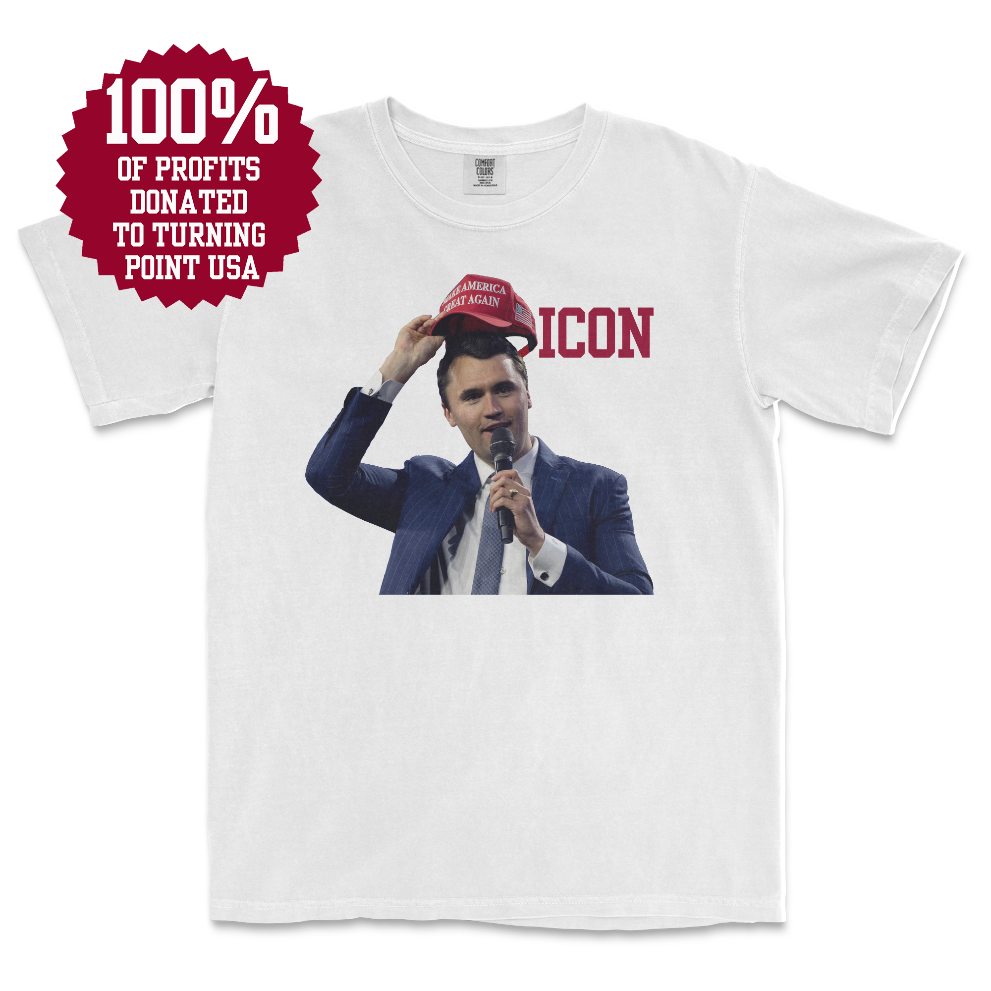 Charlie Kirk Icon (White) (Front Print) (100% Profits Donated to Turning Point USA)